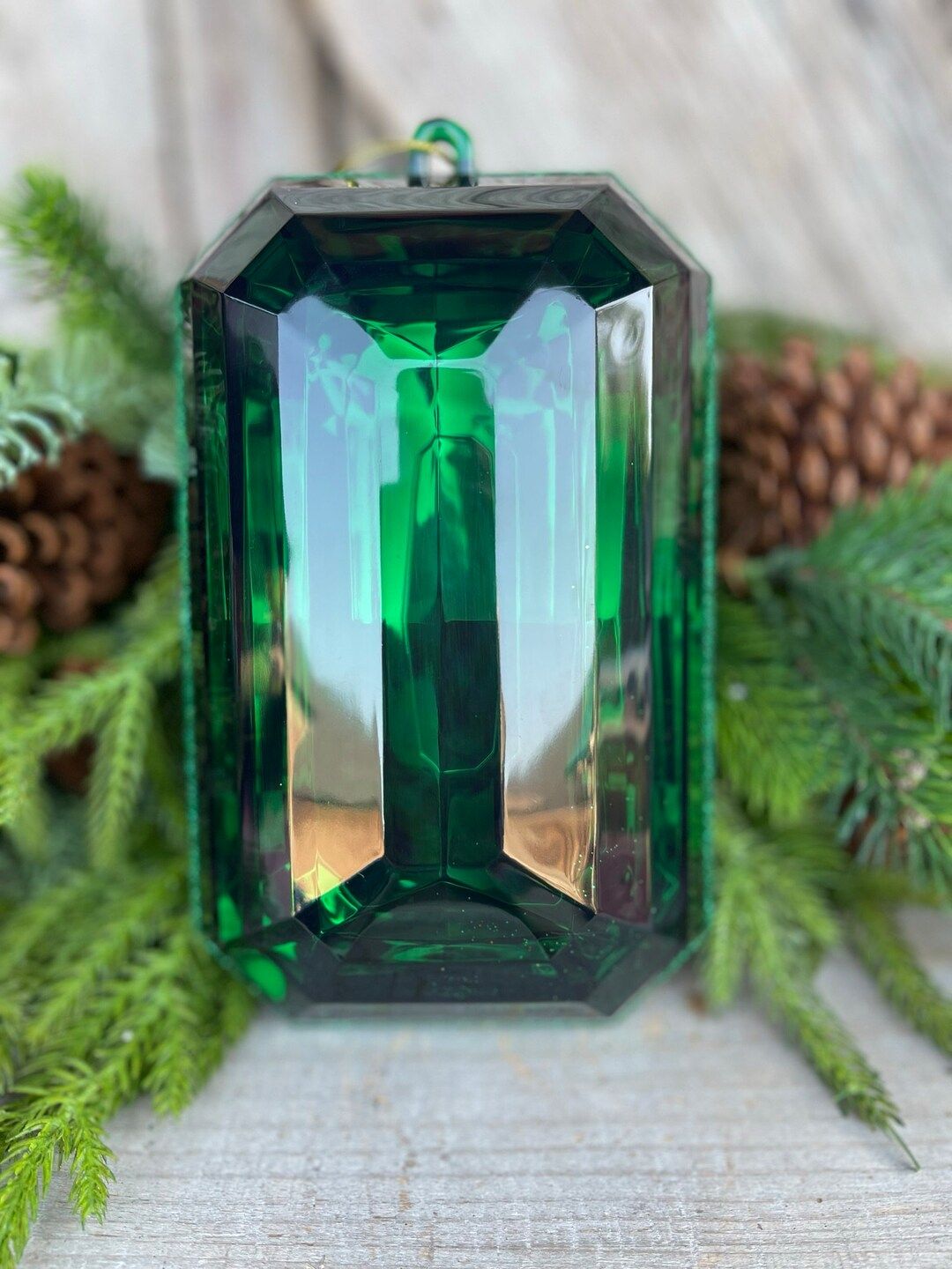 8" Emerald Green Rectangle Jewel, Christmas Jewel Ornament, Green Gem Ornament, Christmas Ornamen... | Etsy (US)