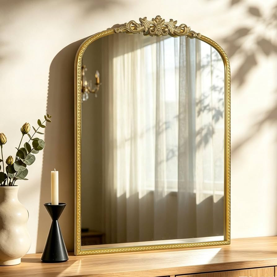 HOMECOOKIN Vintage Arched Gold Mirror, Antique Baroque Mirror, 30"X22" Wall Mirror with Ornate Fr... | Amazon (US)