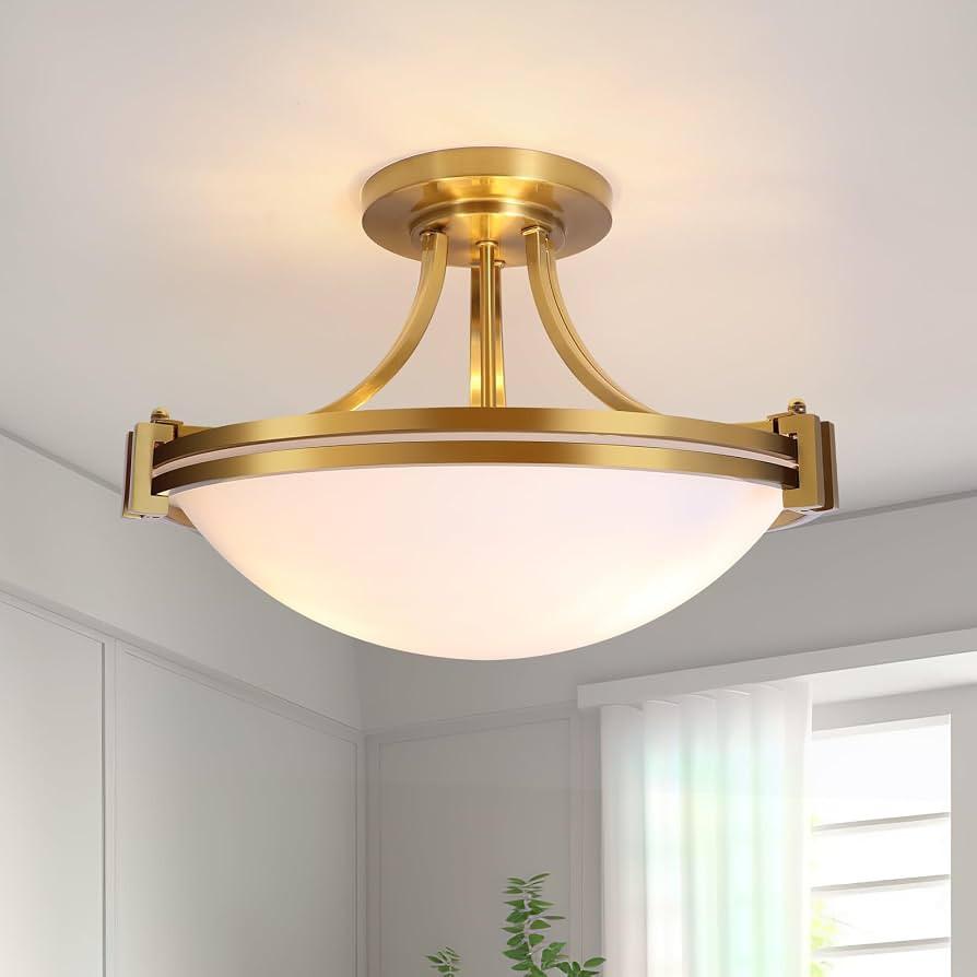 Bektas Semi Flush Mount Ceiling Light Fixture,16inch Brushed Gold Light Fixture with Milk Glass f... | Amazon (CA)