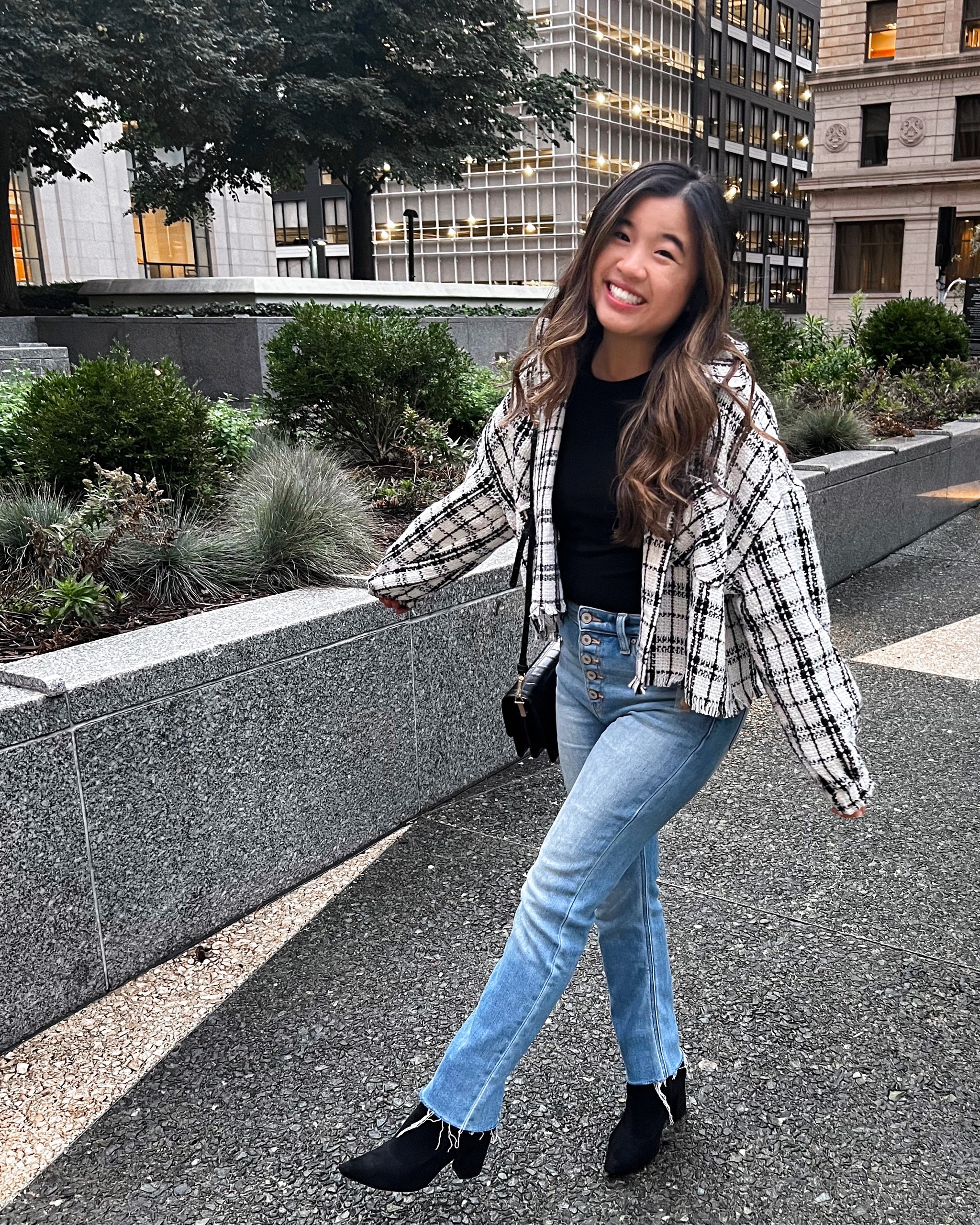 Black ribbed bodysuit (size small) from a local boutique, tweed plaid jacket from Magnolia Boutique (size small), straight leg jeans from Böhme (size 26), boots from Dottie Couture Boutique (size 6.5)

#LTKU #LTKunder50 #LTKSeasonal