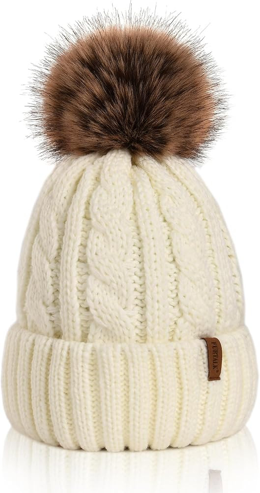 FURTALK Winter Beanie Knit Hat for Women Warm Fleece Lined with Faux Fur Pom Poms Womens Thick Sk... | Amazon (US)