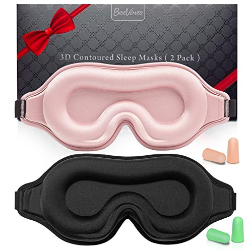 BeeVines 2 Pack 3D Contoured Sleep Mask Sleeping Eye Masks for Lash Extensions, Night Molded Mask with Adjustable Strap, 100% Block Light Eye Shade Cover for Traveling Yoga Nap | Amazon (US)
