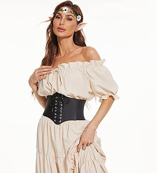 XZQTIVE Black Corset Waist Belt for Women, Wide Elastic Tie Waspie Belt for Dresses 4.7inch | Amazon (US)