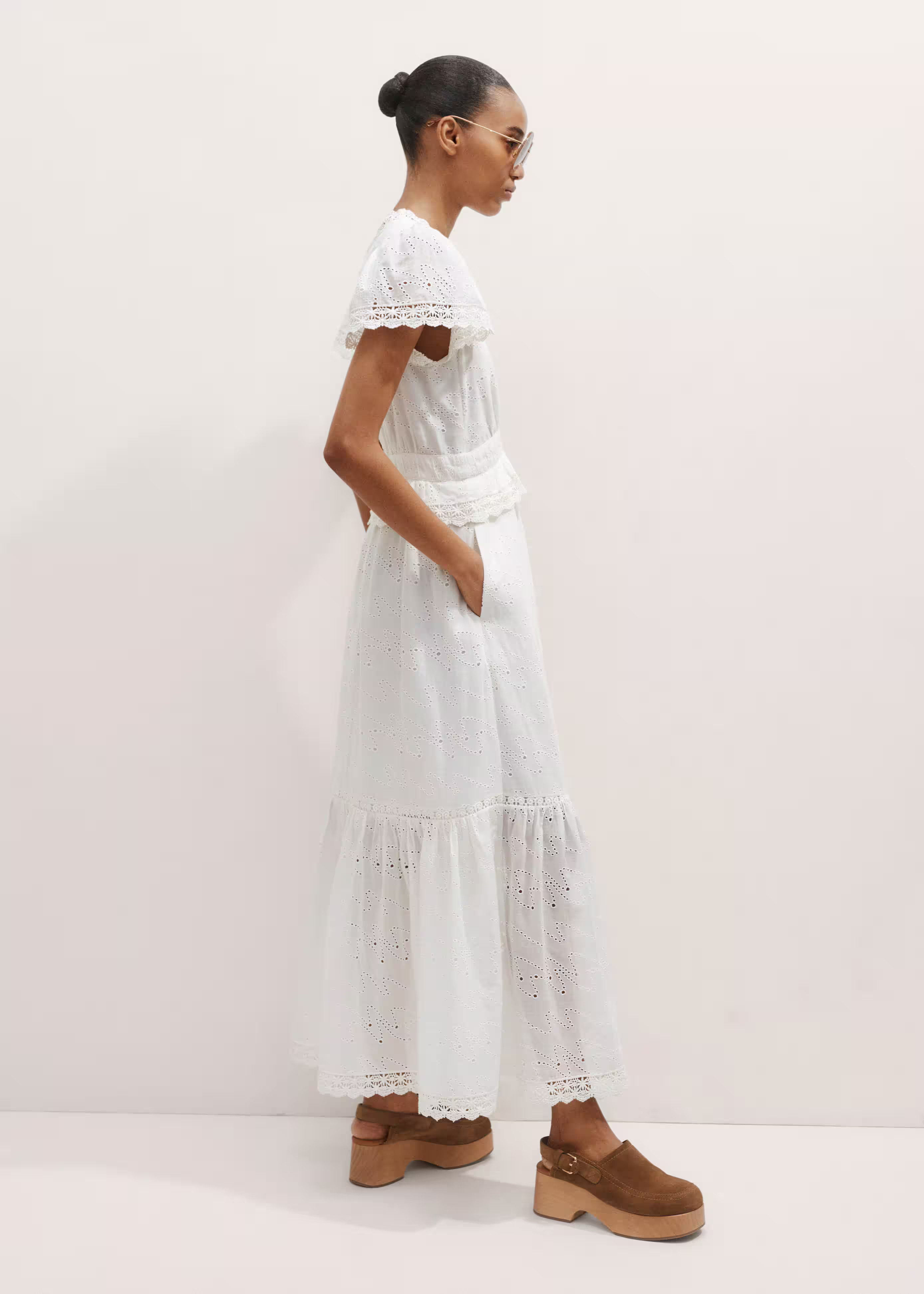 Women's White Modern Zig Zag Broderie Maxi Dress | ME+EM | ME+EM Global (Excluding US)