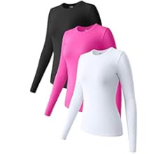 OQQ Womens 3 Piece Long Sleeve Tops Crew Neck Stretch Fitted Underscrubs Layer Tee Shirts Tops | Amazon (US)