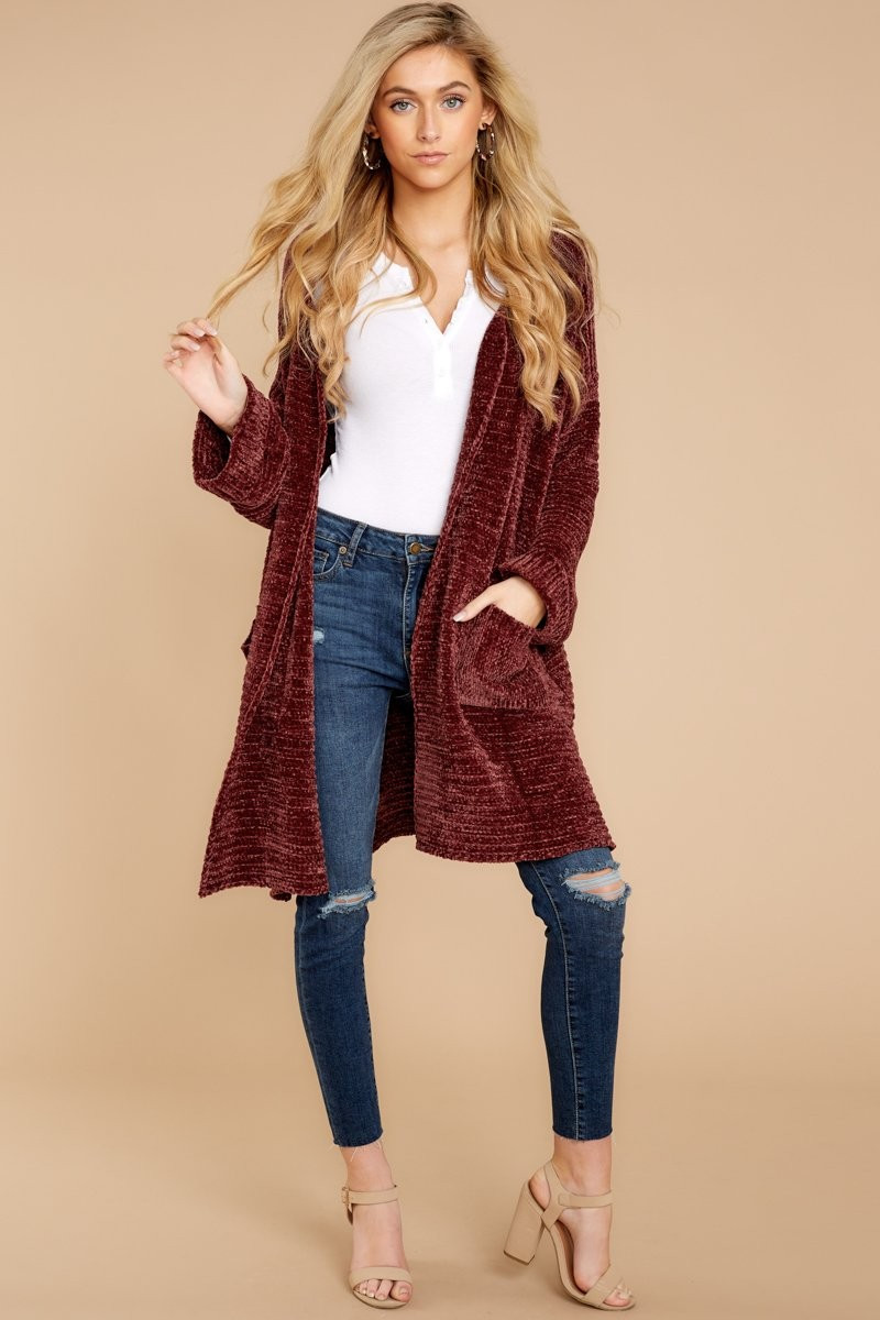 Don't Go Yet Dark Brick Cardigan | Red Dress 