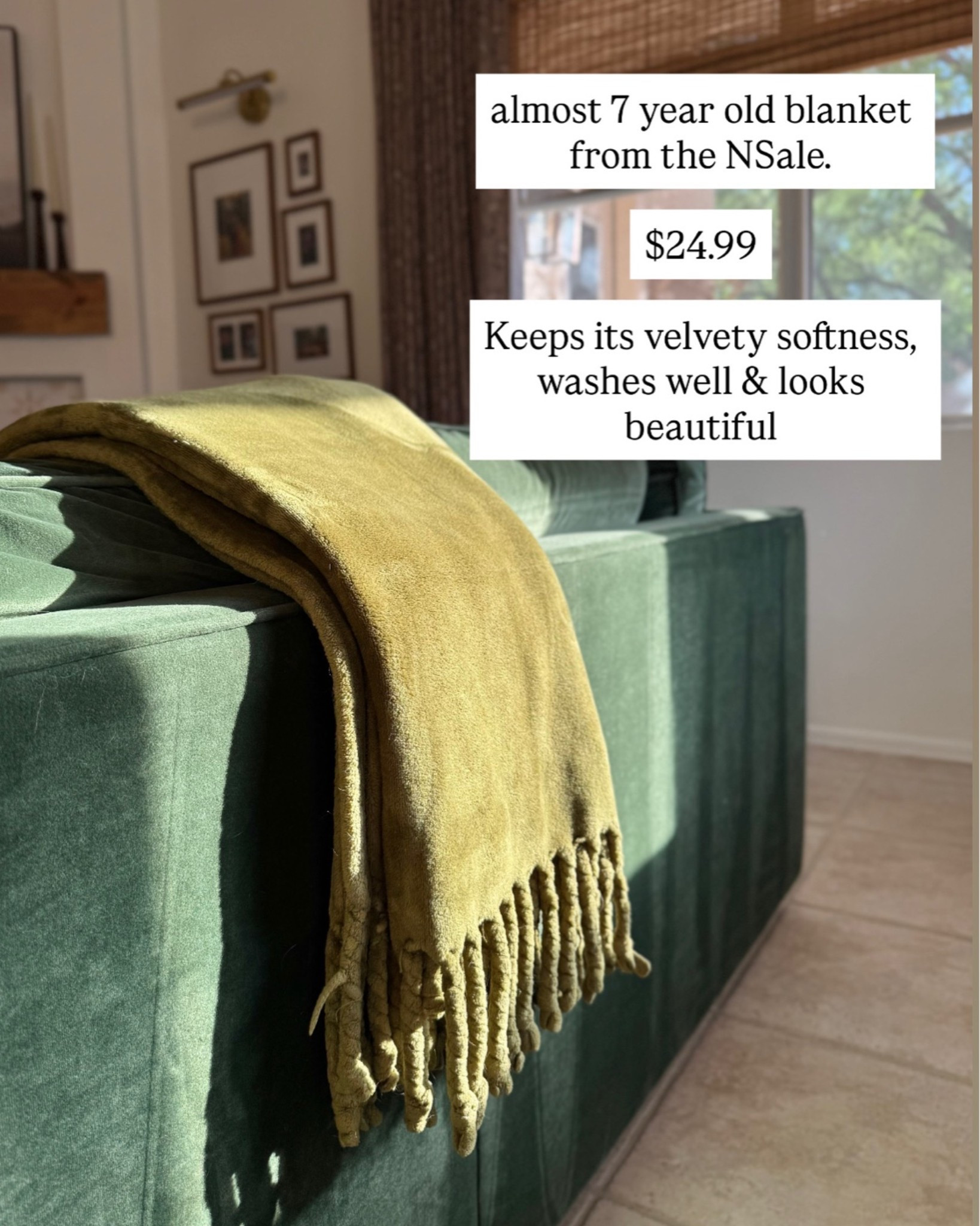 can you believe this blanket is almost 7 years old?! i’ve continuously purchased these blankets throughout the years as gifts because they are that good! they wash well and have maintained their velvet soft feel. this blanket lives on our living room couch because i know i can wash it over and over again!

this color is an older olive color, but there is another pretty green this year! 

sofa color is “essex”

#LTKSeasonal #LTKSaleAlert #LTKHome