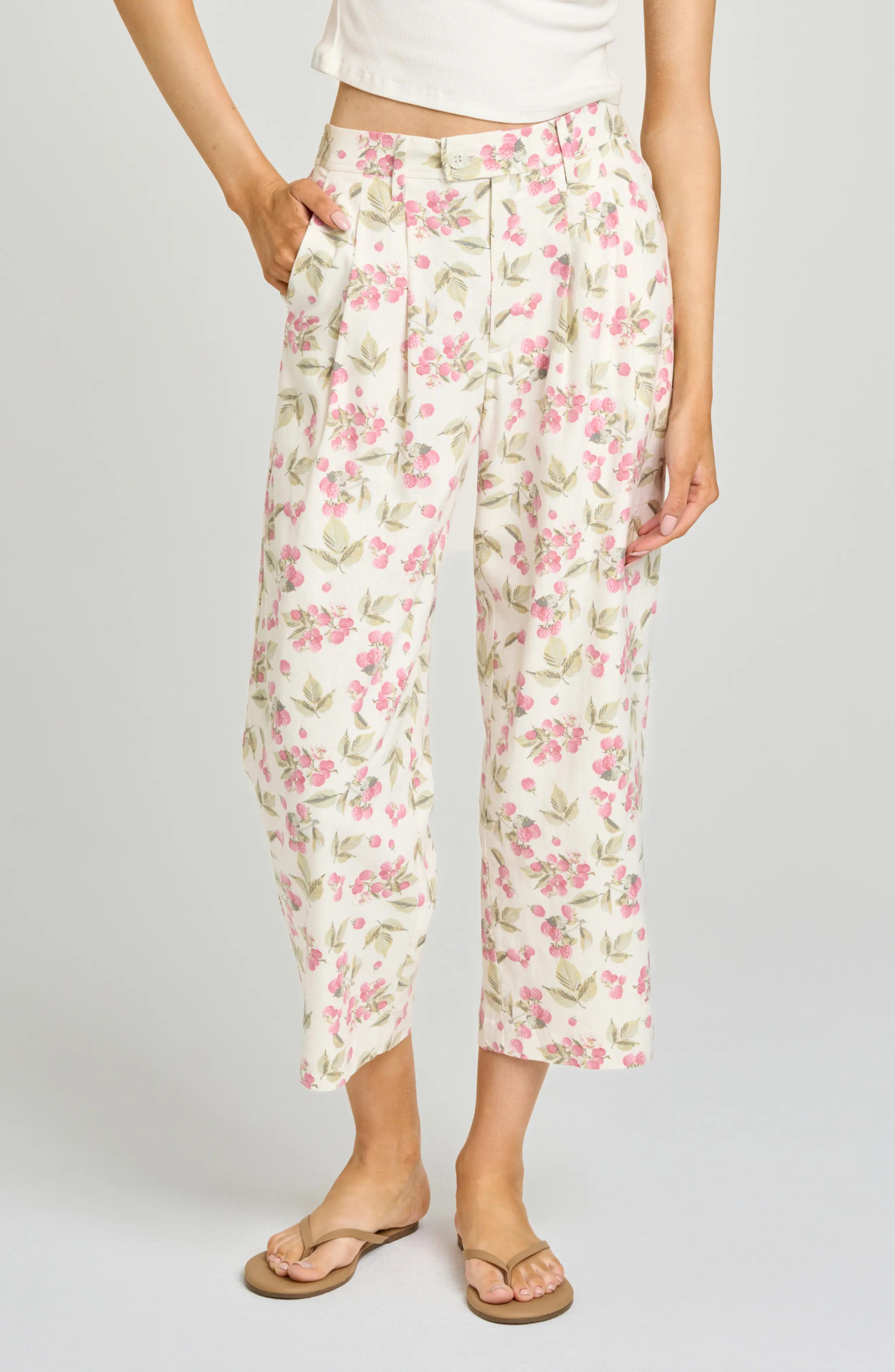 WAYF Stevie Garden Raspberry Print Crop Pants (Women) | Nordstrom | Nordstrom