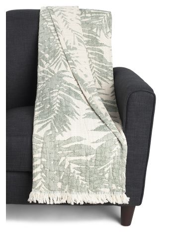 Made In Portugal Textured Mallow Throw With Palm Leaves | TJ Maxx