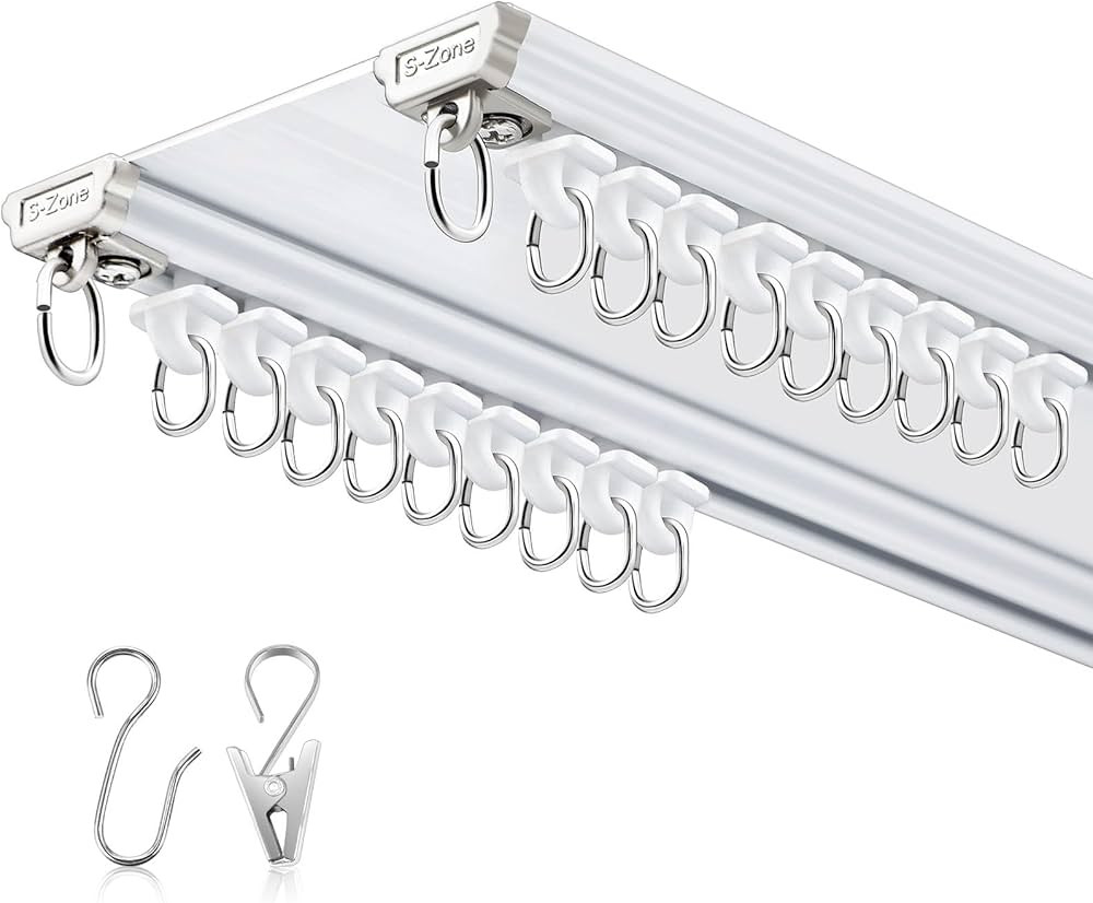 Juexica Ceiling Curtain Double Track Set 3ft-6.5ft/2 Meter White Double Curtain Track Ceiling Mou... | Amazon (US)