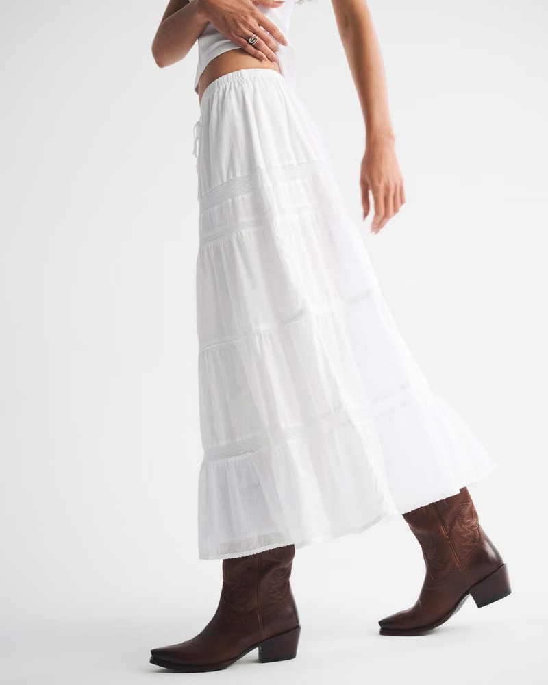 Women's Tie-Waist Tiered Maxi Skirt | Women's Pretty Western Outfits | Abercrombie.com | Abercrombie & Fitch (US)