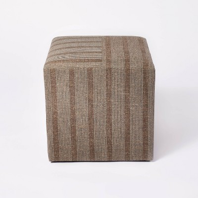 Lynwood Square Upholstered Cube Ottoman Dark Brown Stripe - Threshold™ designed with Studio McG... | Target