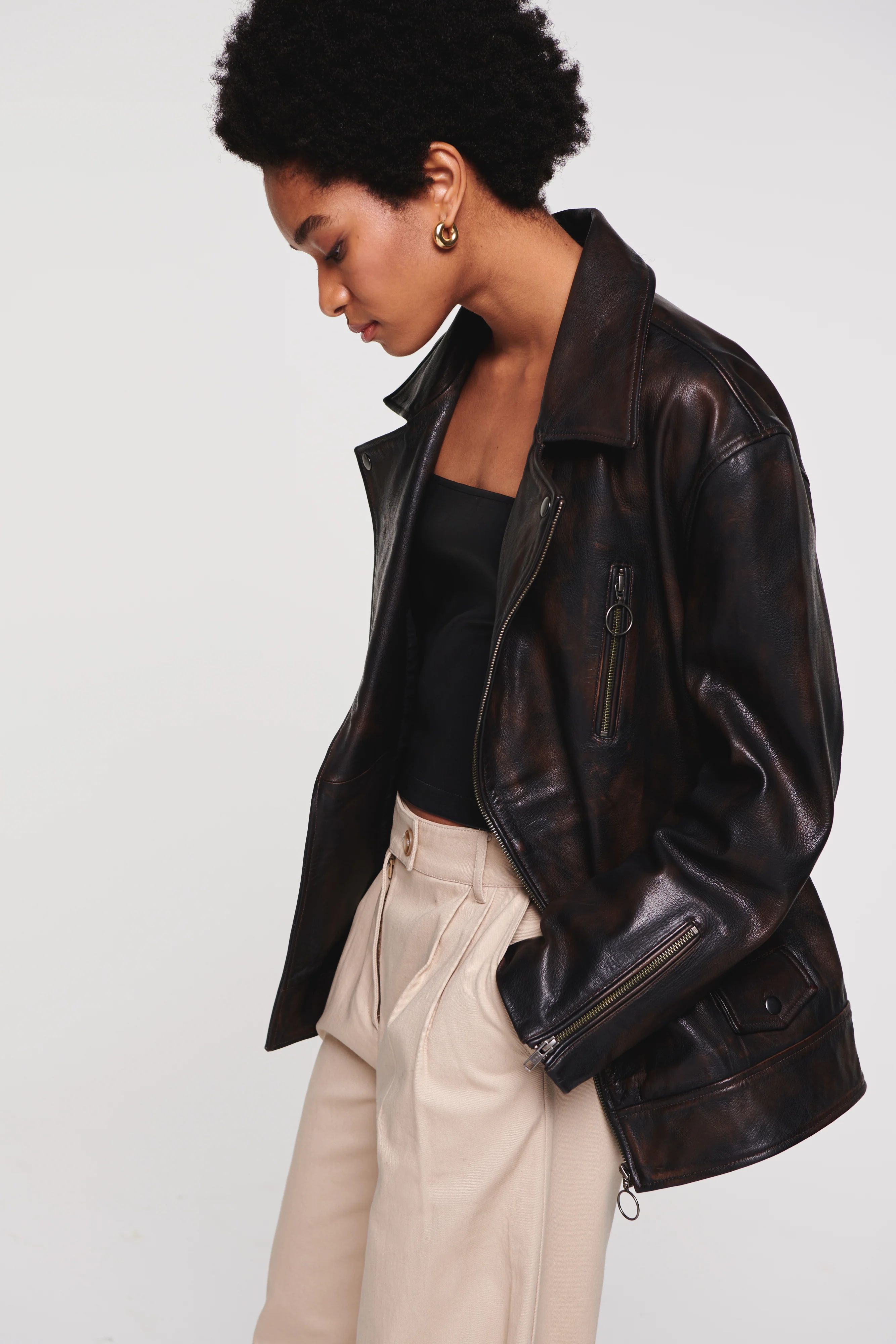Hui | Oversized Chrome-Free Leather Jacket | ALIGNE | Aligne UK