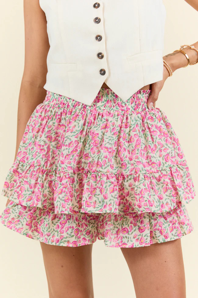 Pretty Moment Pink Multi Floral Tiered Skort DOORBUSTER | Pink Lily