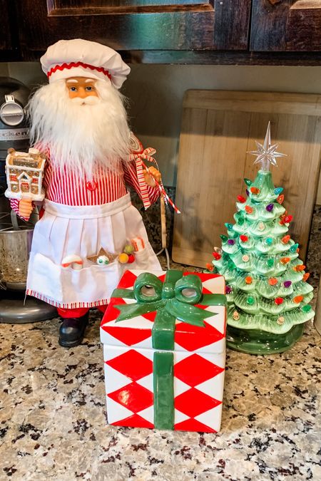 Ceramic Christmas tree. Santa chef. Christmas present cookie jar. Christmas cookie jar. Christmas countertop. Christmas table decor. Christmas decor. 

#LTKhome #LTKSeasonal #LTKHoliday
