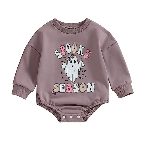 Hnyenmcko Newborn Baby Boy Girl Halloween Outfit Pumpkin Sweatshirt Bubble Romper Oversized Bodysuit Halloween Baby Clothes (Spooky-Purple, 6-12 Months) | Amazon (US)