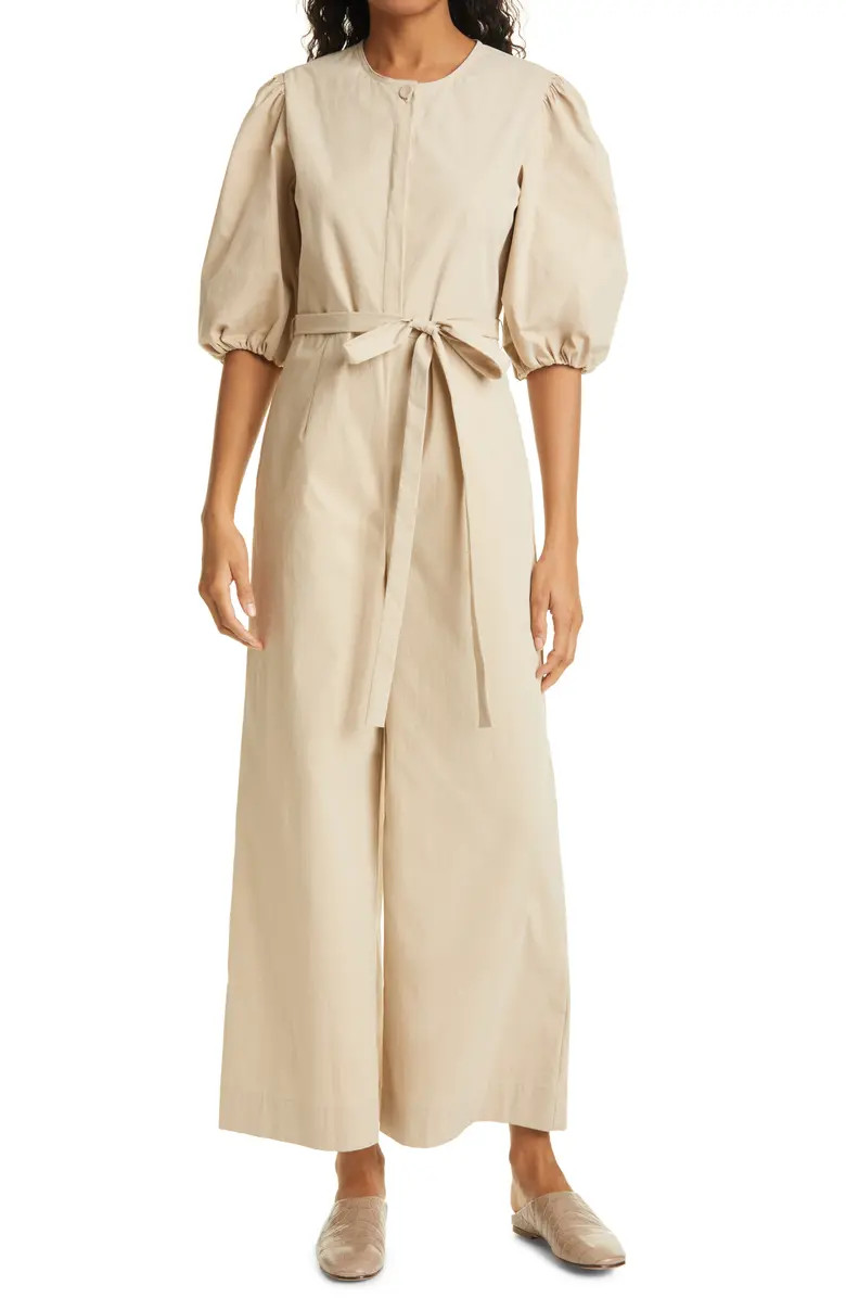 Tie Waist Stretch Cotton Blend Jumpsuit | Nordstrom