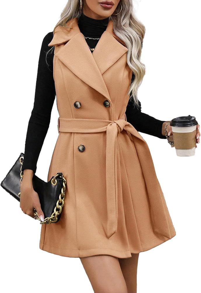 IDEALSANXUN Womens Long Wool Vest Fall Winter Sleeveless Blazer Jackets Double Breasted Trench Co... | Amazon (US)