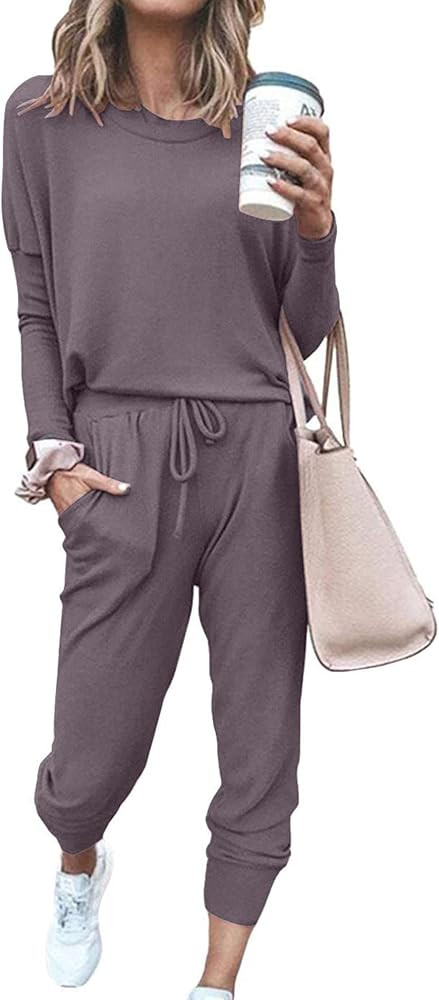 PRETTYGARDEN Women Fall 2 Piece Lounge Outfit Long Sleeve Tops High Waisted Jogger Pants Set Spri... | Amazon (US)