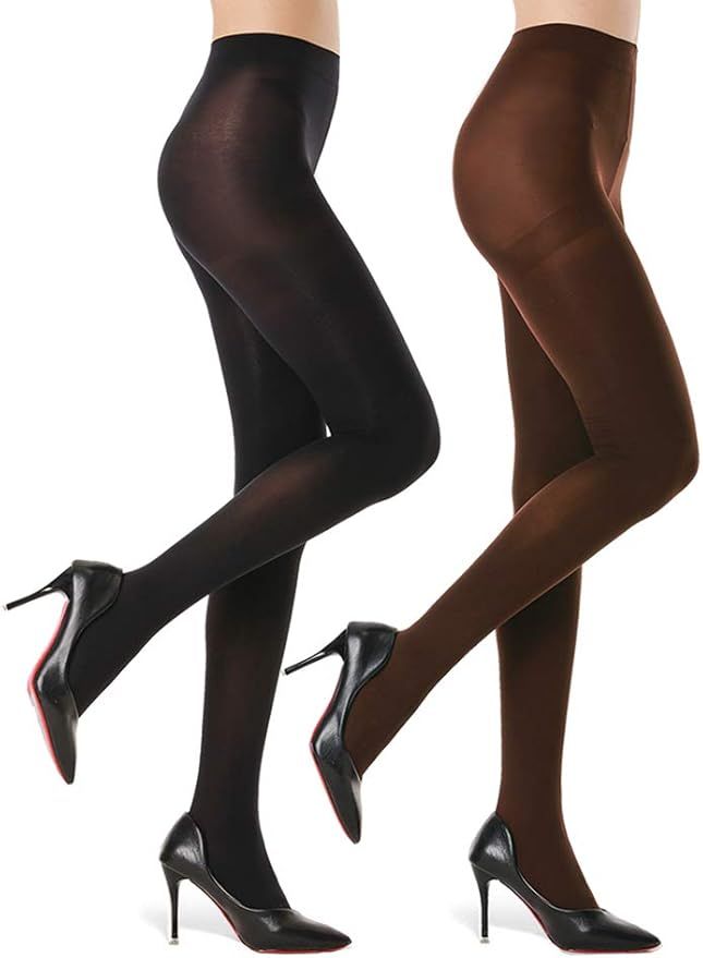 2 Pairs Opaque Tights for Women - 40D Microfiber Control Top Pantyhose | Amazon (UK)
