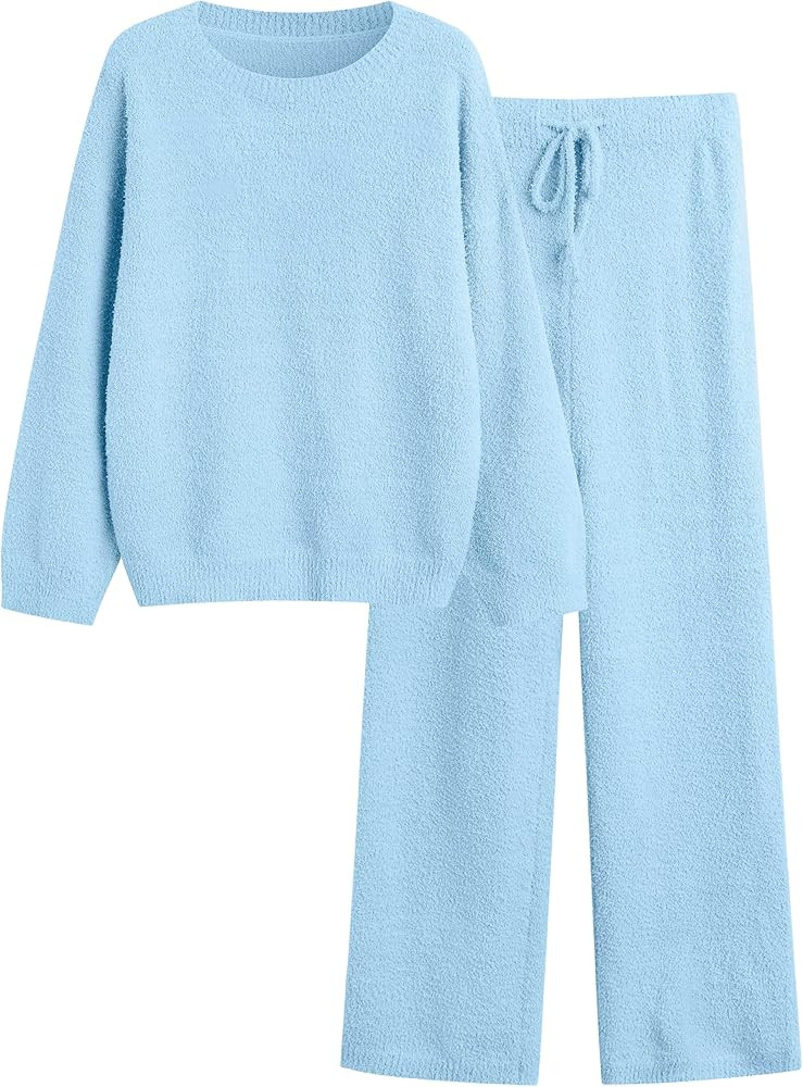 Lounge Sets for Women 2 Piece Fuzzy Fleece Pajamas Long Sleeve Oversized Lounge Set 2025 Fall Win... | Amazon (US)