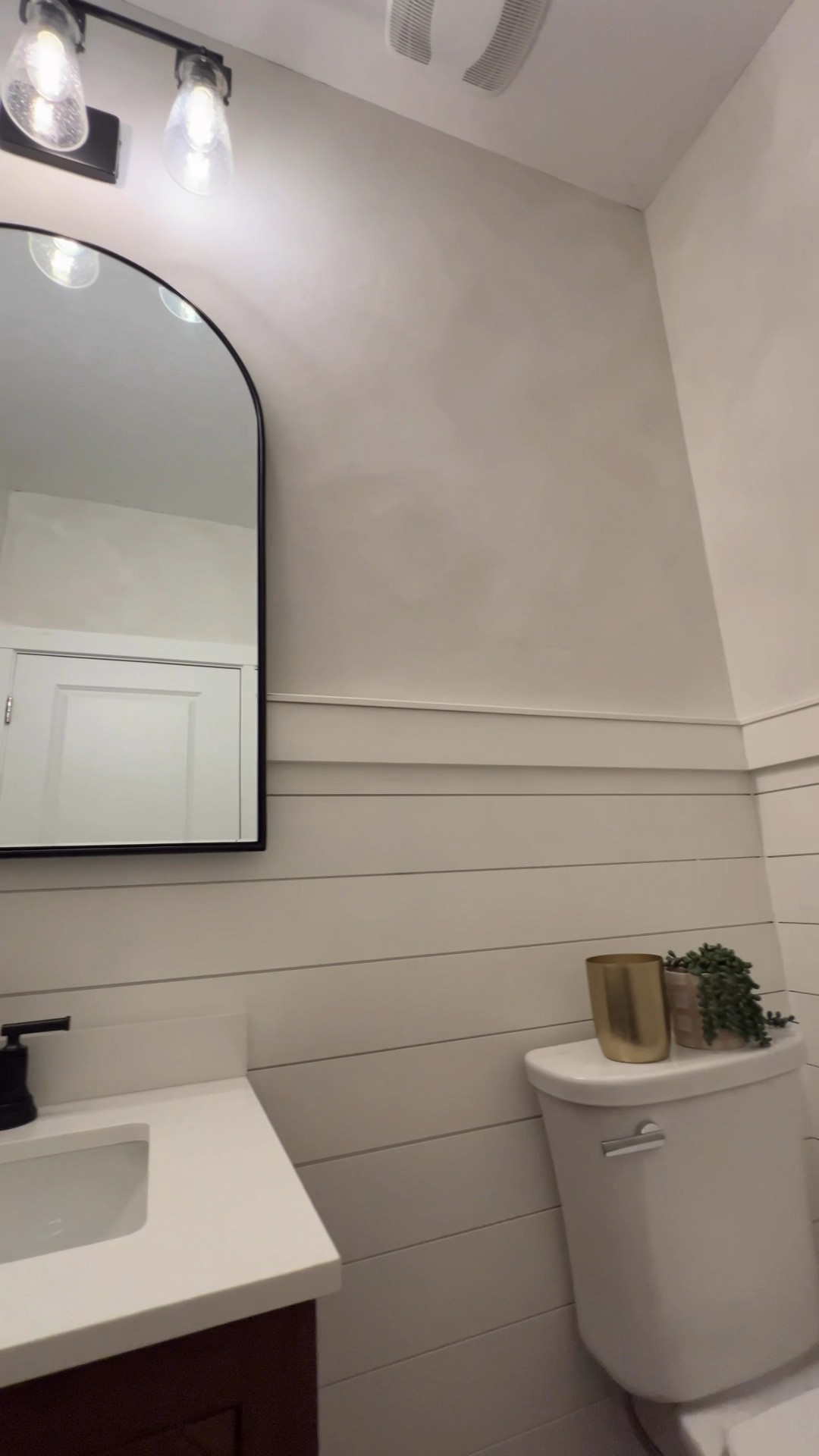 , how did he do??? Ben and I have been putting off this project forever but better late than never right?We wanted this space to feel more light and home(y)☺️. The best thing about this project is that everything used and added is from @thehomedepot they're all Glacier Bay products including this vanity from their Huckleberry collection. A small project that completely changed the character of this room!!!
Also, I am for sure making him do this faux lime wash in the new house! #HomeDepotPartner #SmallProjectsBigImpact, #THDGlacierBay