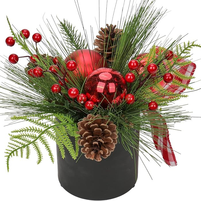 Briful 10" Artificial Plants Christmas Table Decorations, Mini Christmas Tree Fake Plants in Cera... | Amazon (UK)