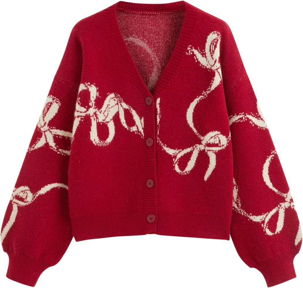 CIDER Fall Cardigan Sweaters for Women Trendy Bow Cardigan Long Sleeve Open Front Button Down Swe... | Amazon (US)