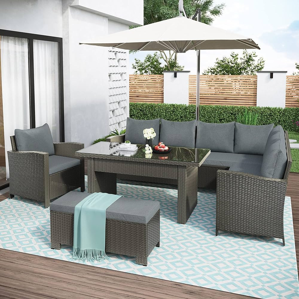 BIADNBZ Rattan Outdoor Furniture 6-Pieces, All Weather Patio Conversation Set with Sectional Sofa... | Amazon (US)