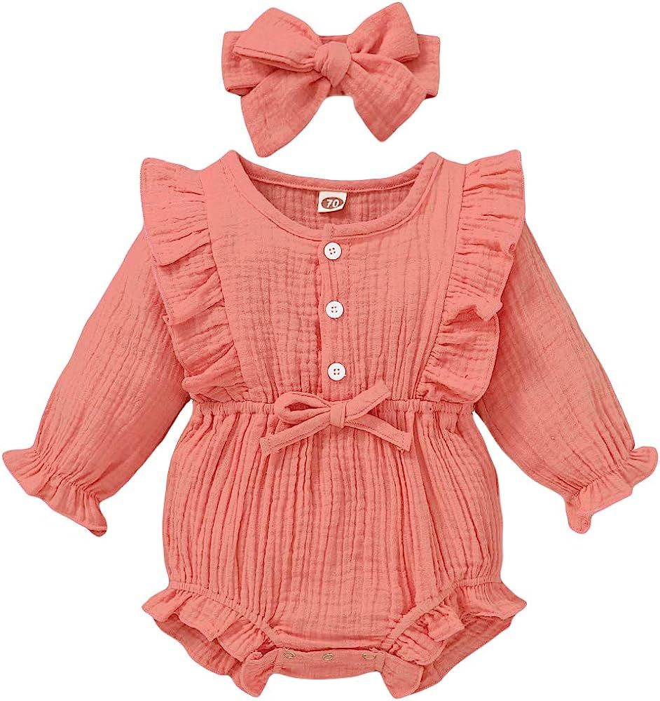 Newborn Baby Girl Clothes Romper Ruffle Sleeve Jumpsuit Bodysuit Cute Girls Onesies Infant Romper... | Amazon (US)