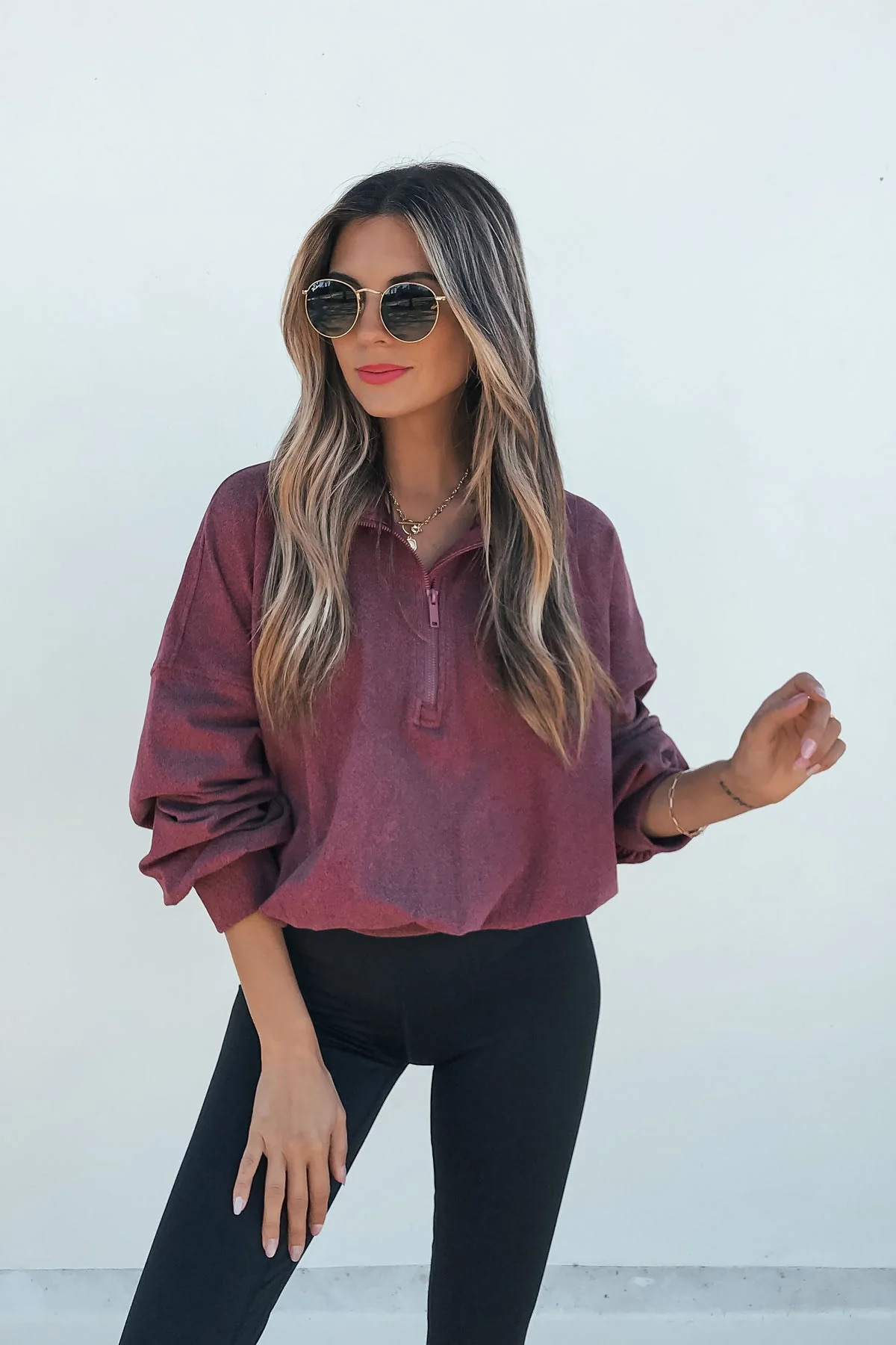 Soft Brushed Quarter Zip Pullover - Wine | Magnolia Boutique