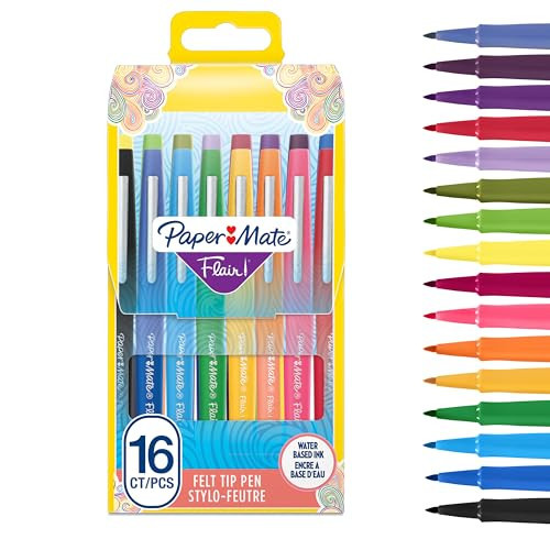 Paper Mate Flair Felt Tip Pens | Medium Tip (0.7 mm) | Assorted Colours | 16 Count Pouch | Amazon (US)