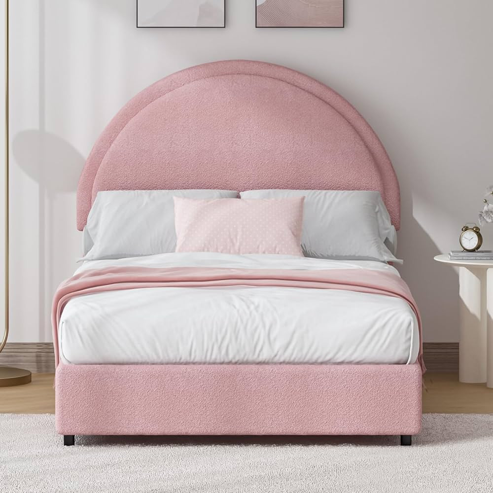 Twin Size Bed Frame, Boucle Upholstered Platform Bed with Headboard, Cloud Bed Frame with Soft Ro... | Amazon (US)