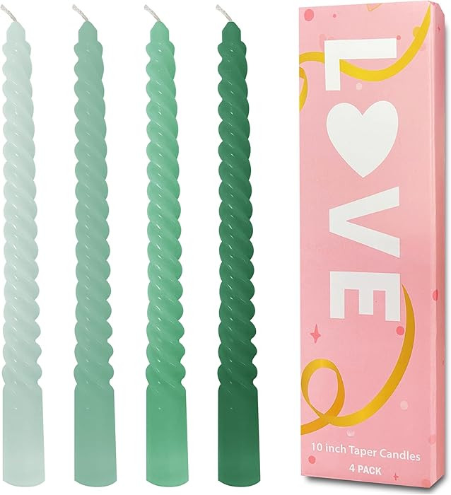 Green Taper Candles, 4 Pack Green Spiral Twisted Candle, Unscented Taper Candlesticks 10 inch, Ca... | Amazon (US)