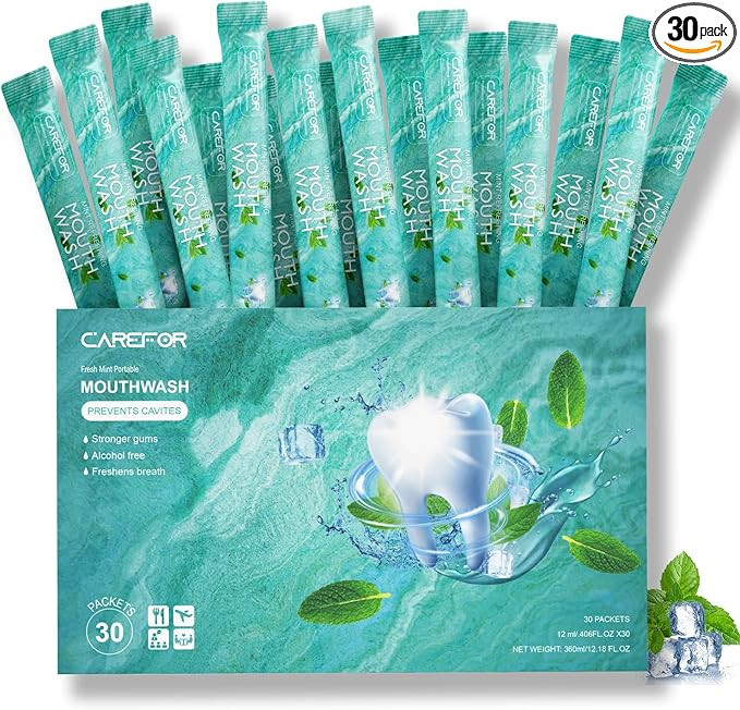 Mouthwash Travel Size Portable Packets to Go, Alcohol & Fluoride Free Fresh Mint MouthwashStrips ... | Amazon (US)