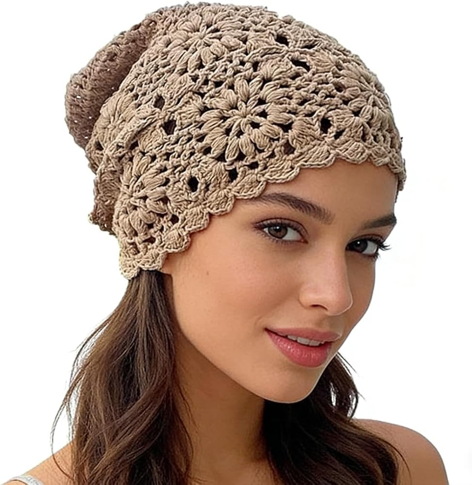 Crochet Hat for Women Cotton Slouchy Beanie Knitted Handmade Skull Cap for Travel Daily Wear | Amazon (US)