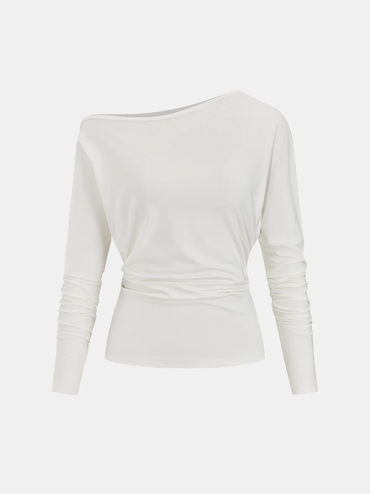 Cotton Off-Shoulder Ruched Long-Sleeve Top | Commense