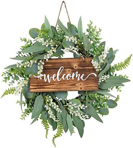 20 Inch Green Eucalyptus Wreath for Front Door- Handicraft Bamboo Frame with Versatile Silk Leave... | Amazon (US)
