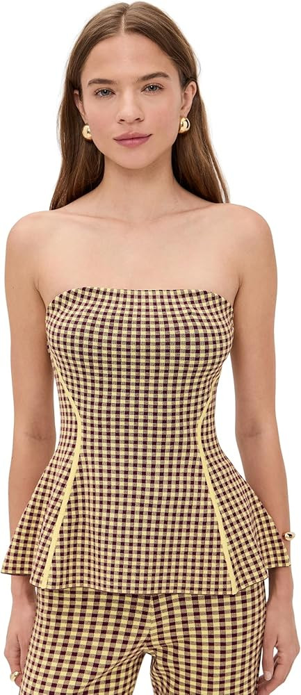 LE BOP Women's Gingham Strapless Peplum Top | Amazon (US)