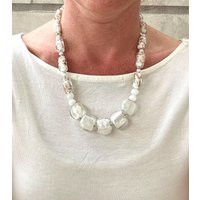 Murano White Long Beaded Necklace. Summer Necklace Glass Handmade | Etsy (US)