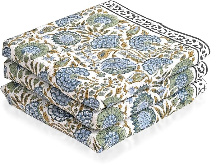 Ridhi Asparagus Green Hand Block Print Waffle Kitchen Towel Set of 3-16 x28 Ultra Absorbent Quick... | Amazon (US)