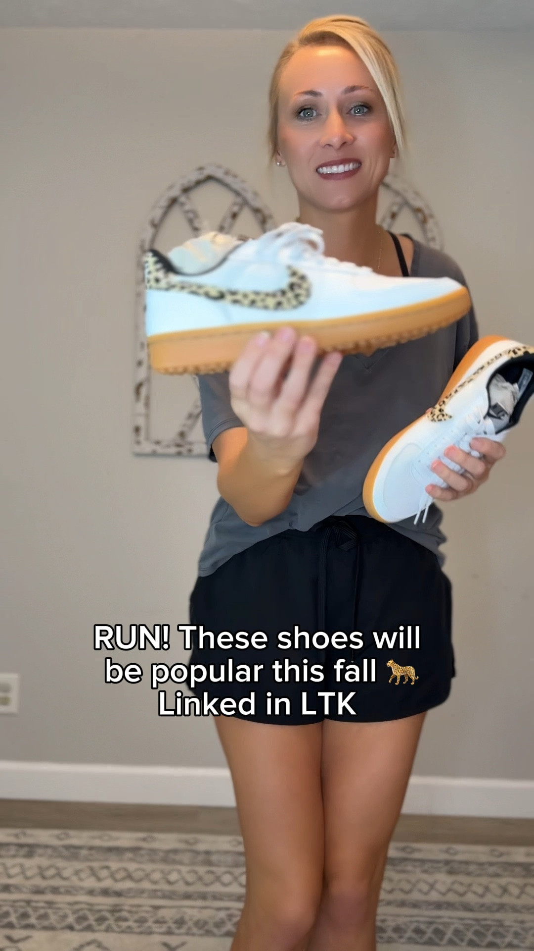 Linked in LTK! Don't miss out on these women's leopard print Nike shoes for fall - they're going to be super popular this year! Plus, they're incredibly comfy and lightweight. #fallshoes2025 #newnikes #nike #fallshoes #falloutfits 