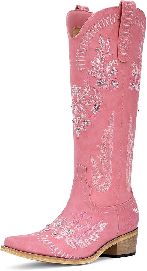Cowboy Boots for Women - Wide Calf Knee High Western Cowgirl Boots, Sparkly Rhinestone Retro Coun... | Amazon (US)