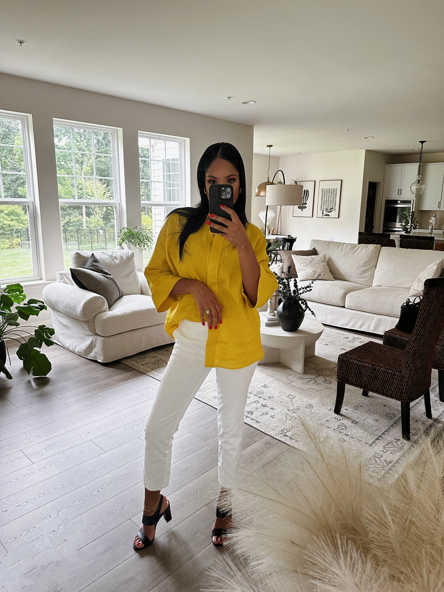 Fall outfit inspo
Yellow linen top
Black open toe sandals
White pants
Work wear
Office attire

#LTKstyletip #LTKworkwear
