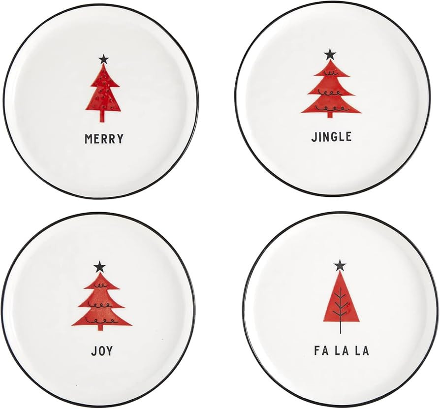 Santa Barbara Design Studio TableSugar Holiday Appetizer Plates, Set of 4, Red Trees | Amazon (US)