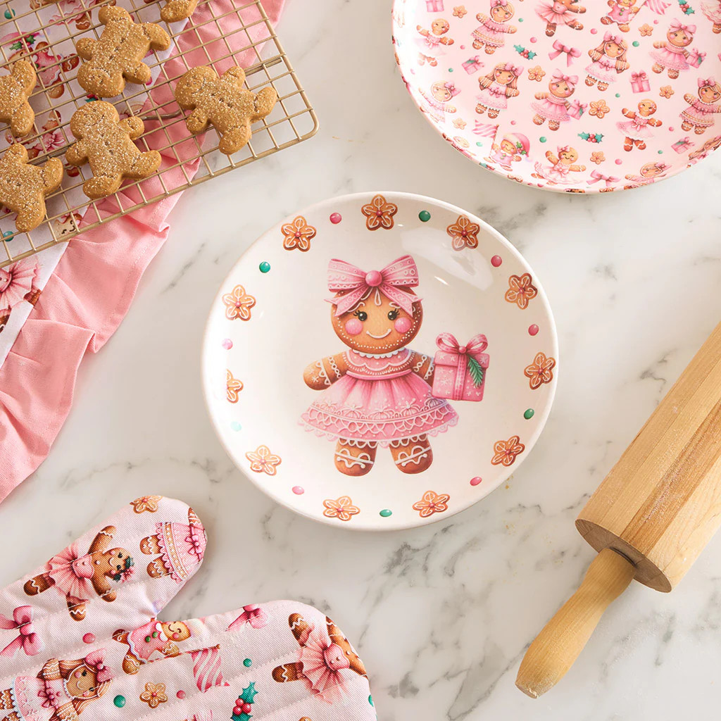 Gingerbread Pink Holiday Ginger Posh Dessert Plate Set | Posh Peanut® | Posh Peanut