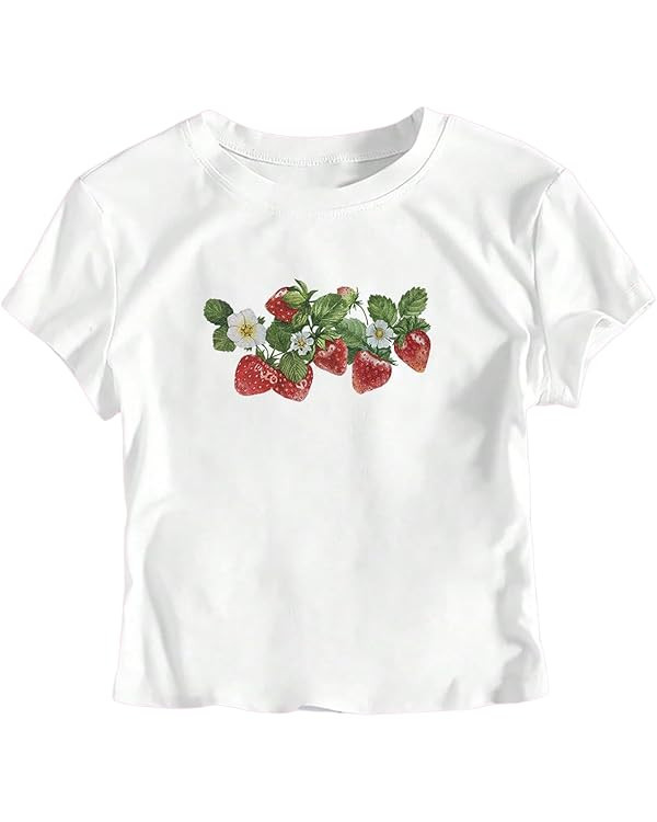 Verdusa Women's Cute Strawberry Shirt Y2k Fruit Graphic Print Crop Tops Short Sleeve Crew Neck Fi... | Amazon (US)