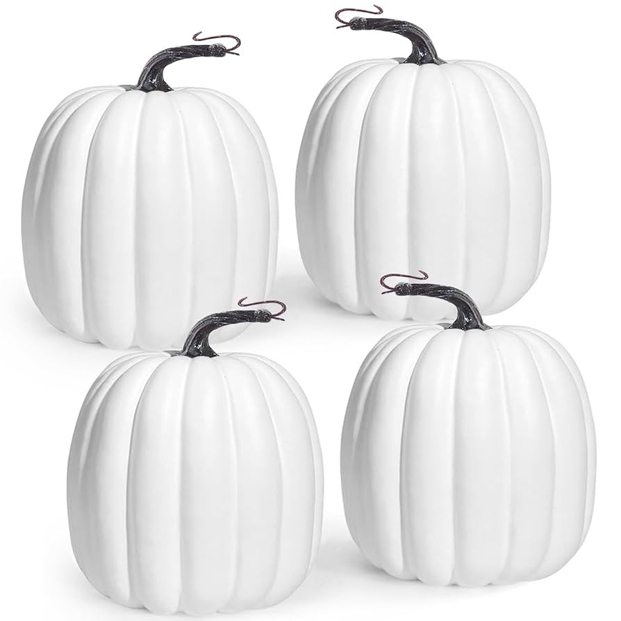 Artmag 6 Inch Large Artificial Pumpkins, 4PCS Big White Faux Foam Harvest Pumpkins for Fall Autum... | Amazon (US)