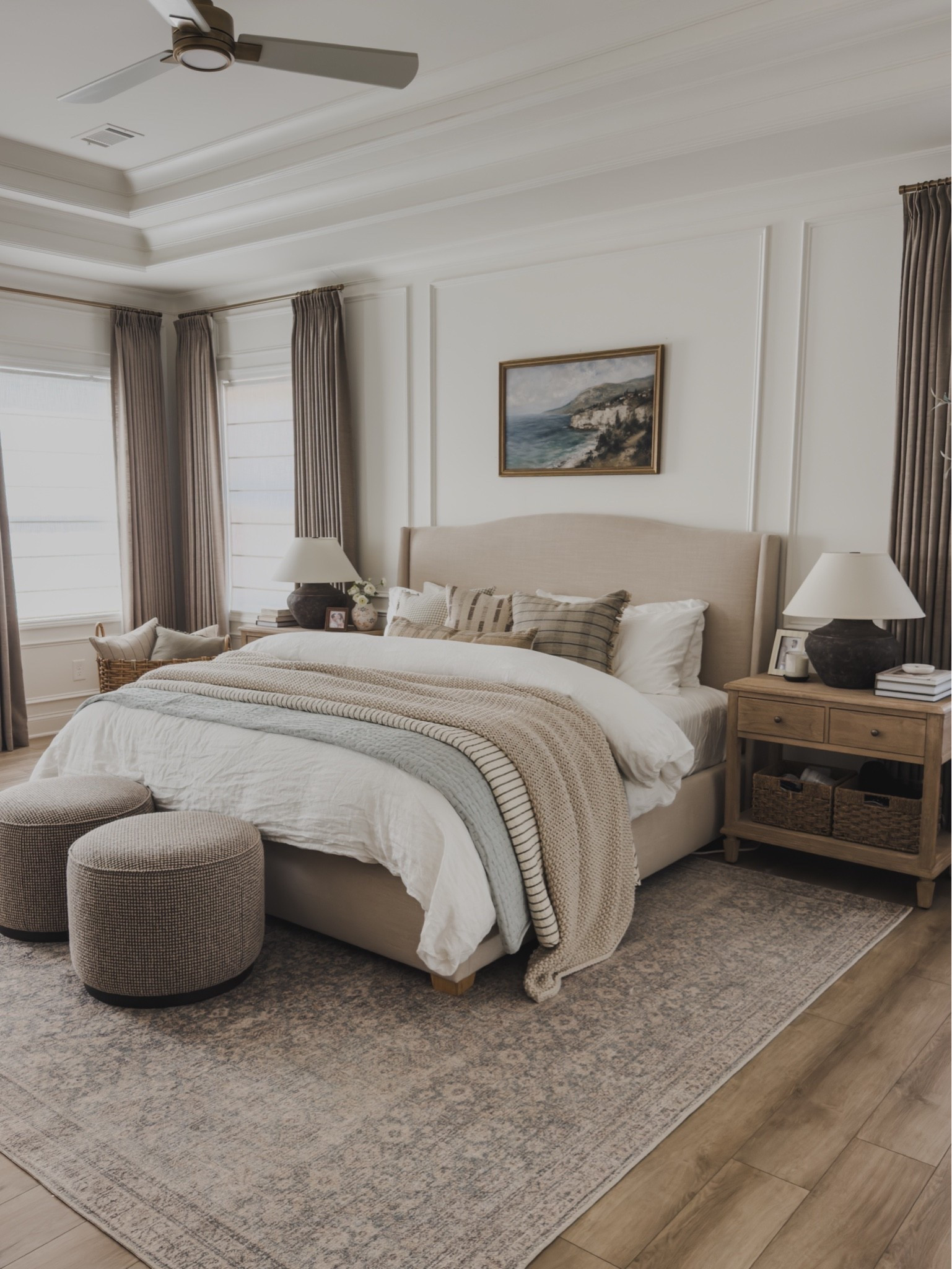 Summer refresh in my primary bedroom! Adding in seasonal pops of blue for a bright and airy look all while highlighting my timeless furniture staples in the space. 

Home finds, neutral home inspo, furniture favorites, neutral wood tones, summer refresh, bright and airy, collected style, primary bedroom inspo, upholstered bed frame, ottoman details, nightstand favorites, moody table lamp, vintage style area rug, layered bedding, pinch pleat curtains, digital art, linen shades, Wayfair, Target style, Pottery Barn style, Loloi, Amber Lewis, Galey Alix, found it on Amazon, timeless home inspo, shop the look!

#LTKSeasonal #LTKHome