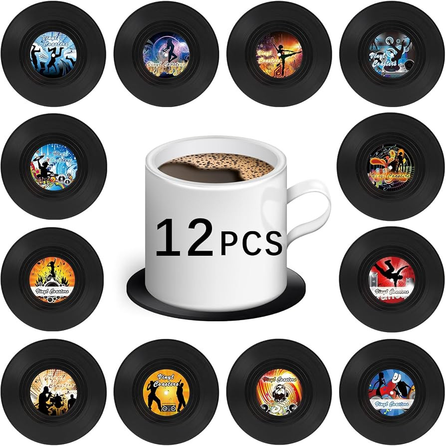12 PCS Retro Decor Vinyl Record Coasters Music Gift,Bars,Birthdays, Parties for Music Lovers Colo... | Amazon (US)